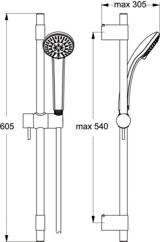 Ideal Standard Brausekombination 600 mm S3 mit 3-Funktionshandbrause Idealrain Pro