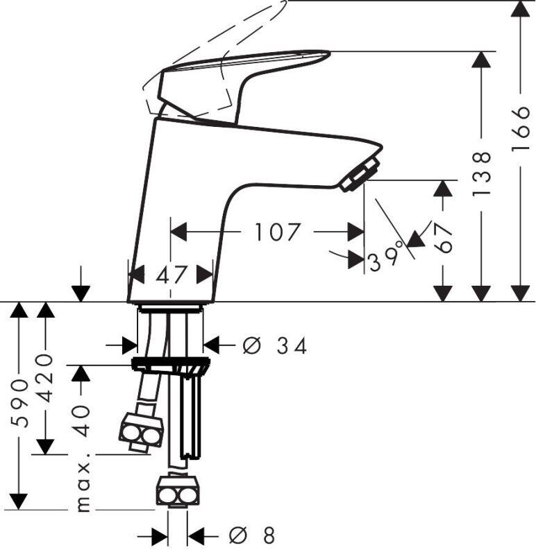 Hansgrohe Logis Einhebel-Waschtischmischer 70 für offene Warmwasserbereiter mit Push-Open