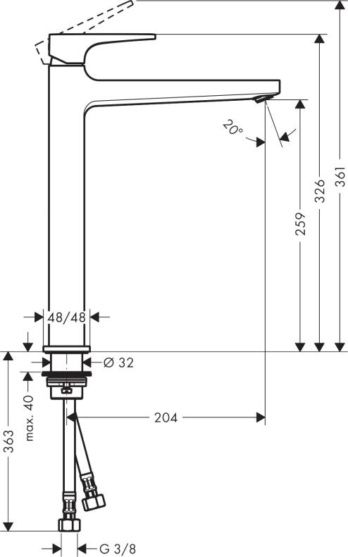 Hansgrohe Metropol Einhebel-Waschtischmischer 260 mit Hebelgriff für Waschschüsseln mit Push-Open