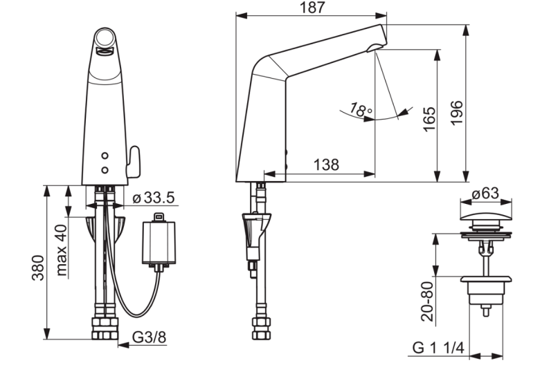 HANSADESIGNO Waschtisch-Elektronik-Batterie, DN 15 Batteriebetrieb 138mm