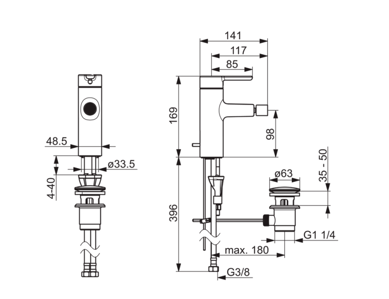 HANSADESIGNO Einhand-Einlochbatterie, DN 15 für Sitzwaschbecken