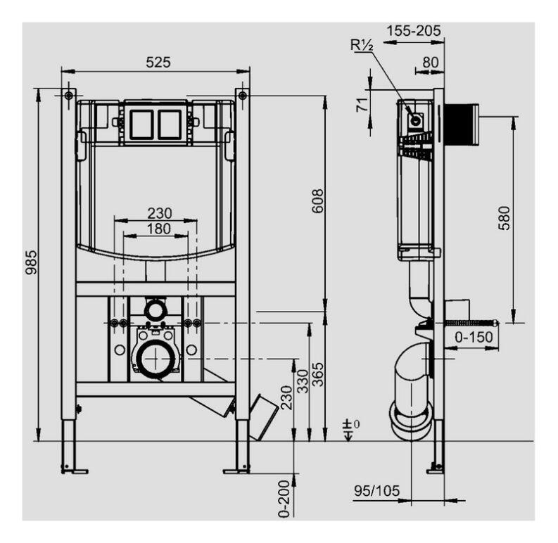 SANIT WC Element INEO FRONTOP 985 Betätigung von vorn/oben